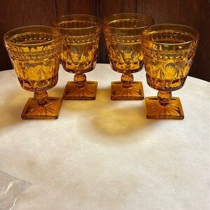 Indiana glass "Park Lane" amber water goblets